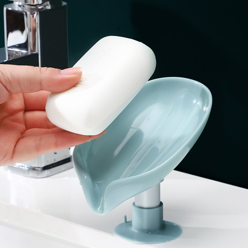 Leaf Shape Soap Box Drain Soap Holder Box Bathroom Shower Soap Holder sponge Storage Tray Creative Sucker Water-free Storage Box