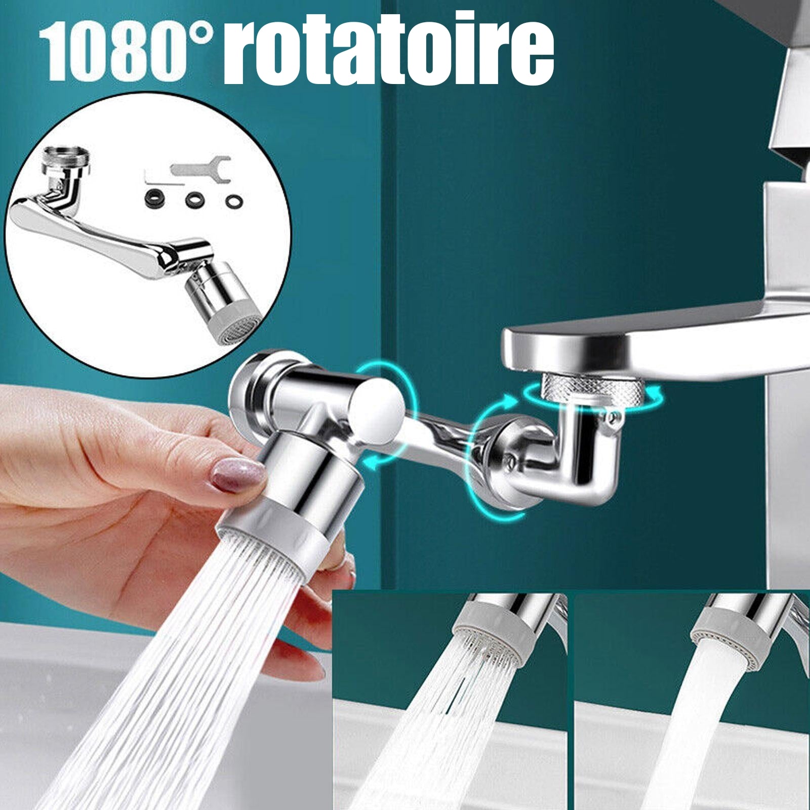 Robinet d'extension rotatif multifonctionnel, 1080 ° pivotant pour robinet  d'aération, embout d'extension de robinet (1 pièce argent)