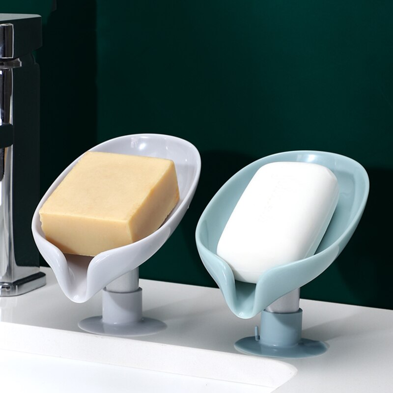 Leaf Shape Soap Box Drain Soap Holder Box Bathroom Shower Soap Holder sponge Storage Tray Creative Sucker Water-free Storage Box