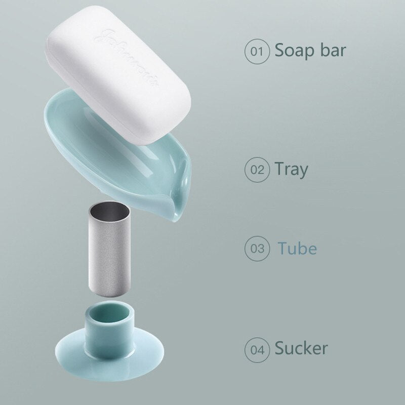 Leaf Shape Soap Box Drain Soap Holder Box Bathroom Shower Soap Holder sponge Storage Tray Creative Sucker Water-free Storage Box